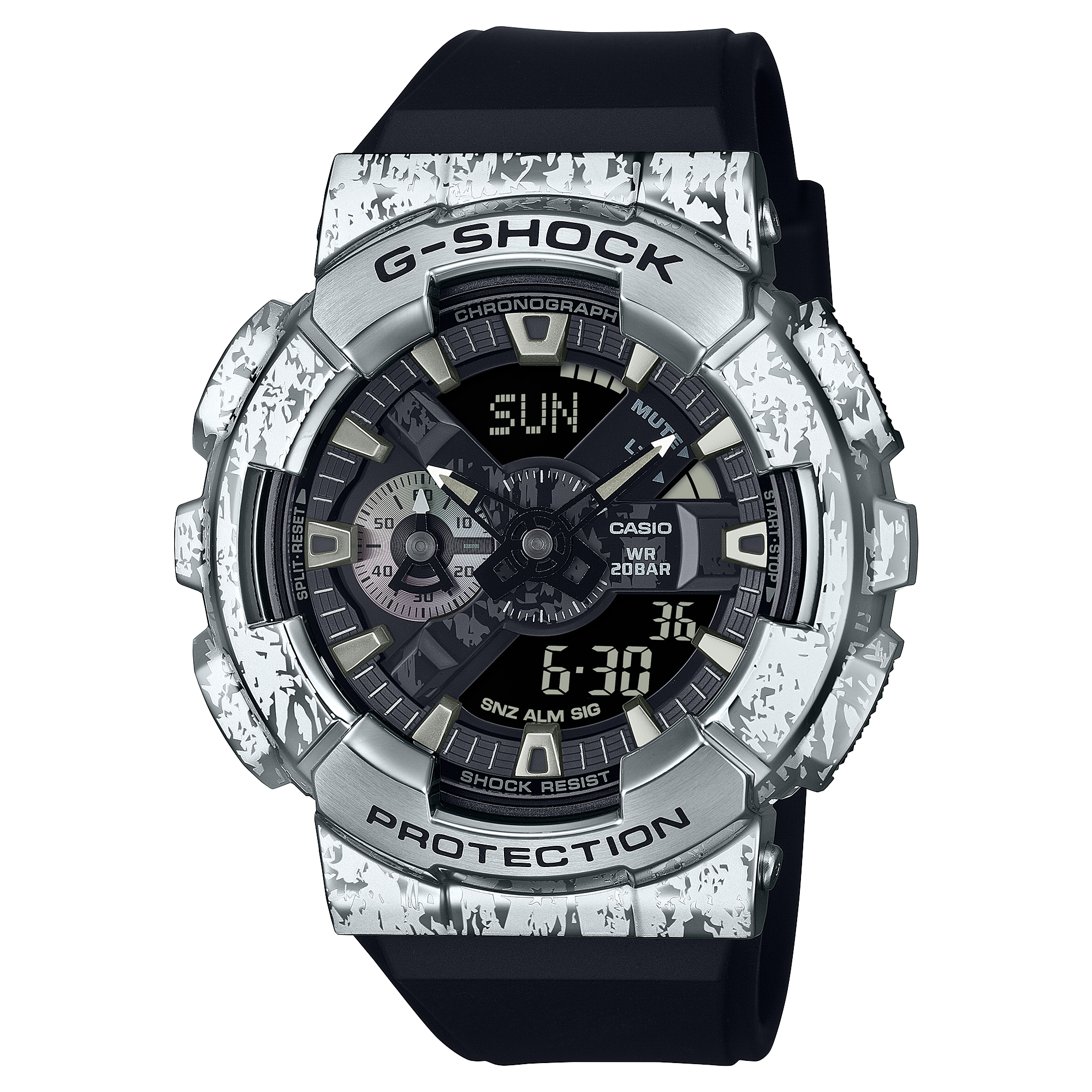 Casio G-SHOCK 110 系列油漬搖滾不鏽鋼錶圈指針數碼手錶 GM-110GC-1A