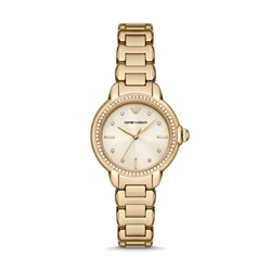 Emporio Armani 32mm 米黃色錶面閃石外圈黃金色不鏽鋼石英女士手錶 AR11609