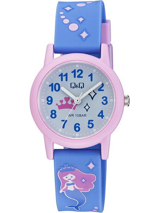 Q&Q Watch 32mm Gray Blue Dial Mermaid Pattern Strap Quartz Children's Watch V23A019VY