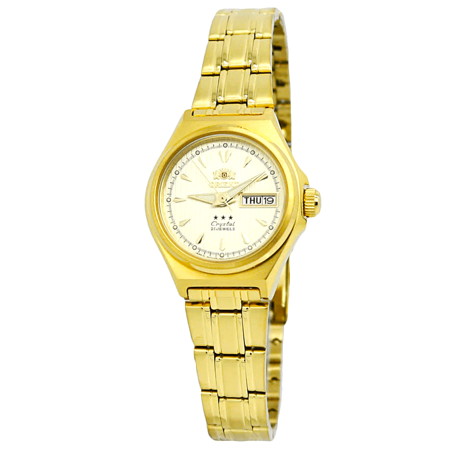 Orient 3星復古香檳色錶盤女士不鏽鋼自動機械手錶 FNQ1S002C9