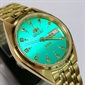 Orient 3星綠色錶盤復古金色不鏽鋼自動機械手錶 FAB00001N9