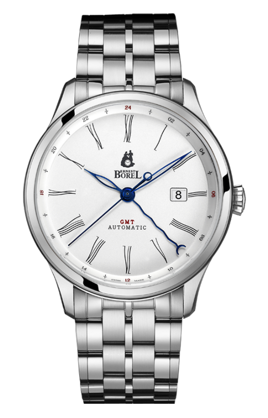 Borel 依波路復古系列GMT銀色錶盤男士自動機械手錶 GS8680T3-28551#