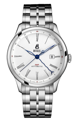 Borel 依波路復古系列GMT銀色錶盤男士自動機械手錶 GS8680T3-28551#