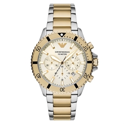 Emporio Armani 金色三眼計時錶盤黃金色銀色不鏽鋼石英男士手錶 AR11606