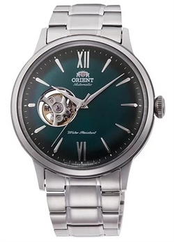Orient 東方錶Bambino Semi-Skeleton 系列綠色錶盤不鏽鋼男士鏤空自動機械手錶 RA-AG0026E10B