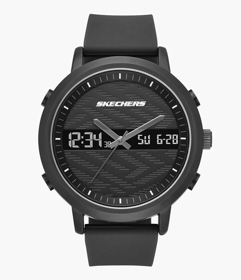Skechers 48mm 黑色錶盤矽膠錶帶男士指針數位手錶 SR5071