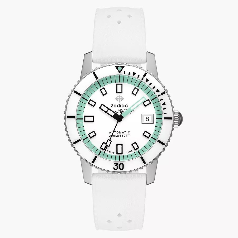Zodiac Compression Diver 40mm白色橡膠錶帶自動機械手錶 ZO9309