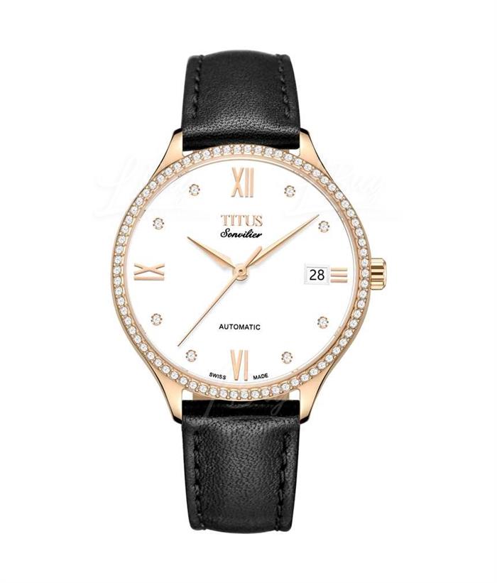 瑞士製三針日期顯示自動機械皮革腕錶
