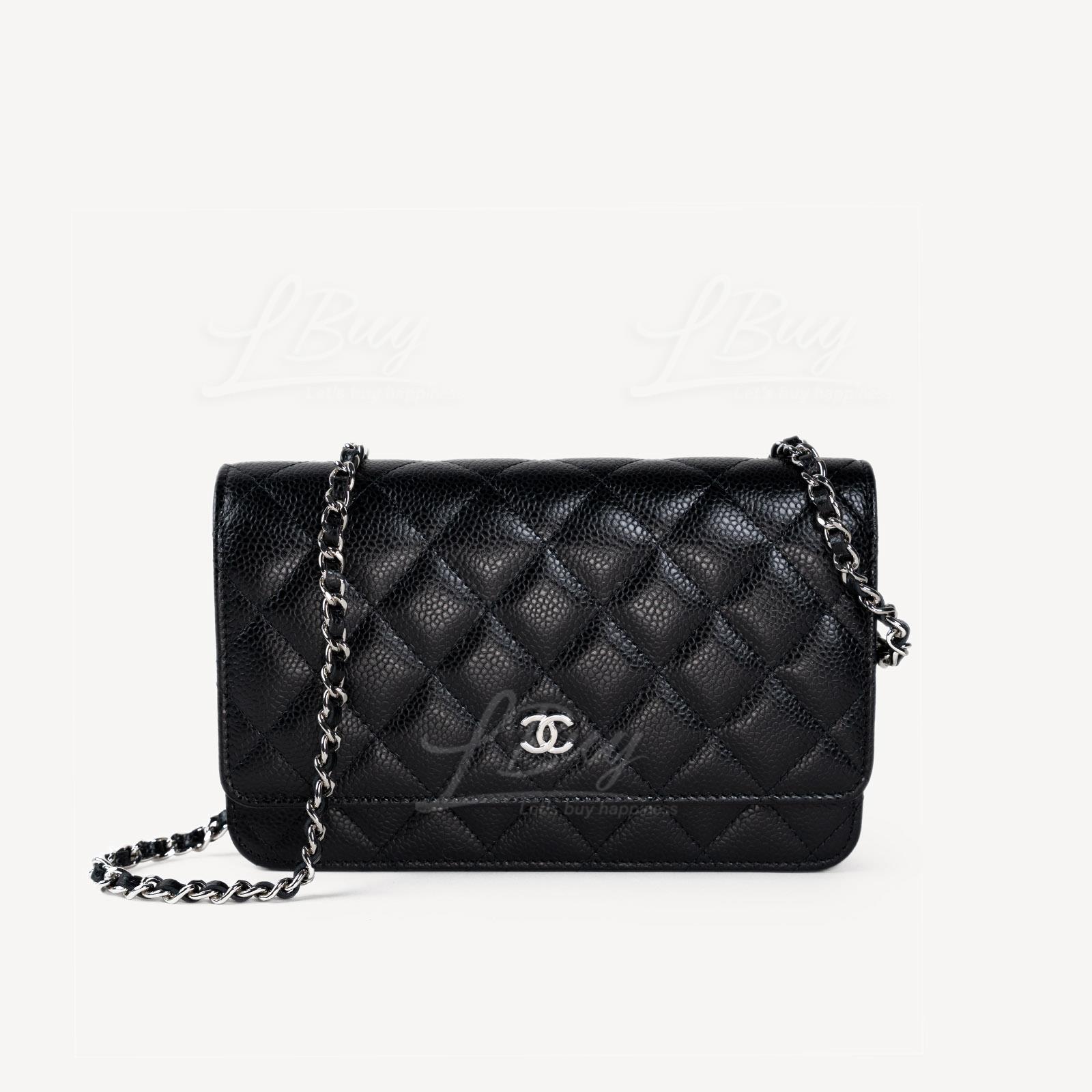 Chanel Grained Calfskin Chain Handbag Black Silver WOC AP0250