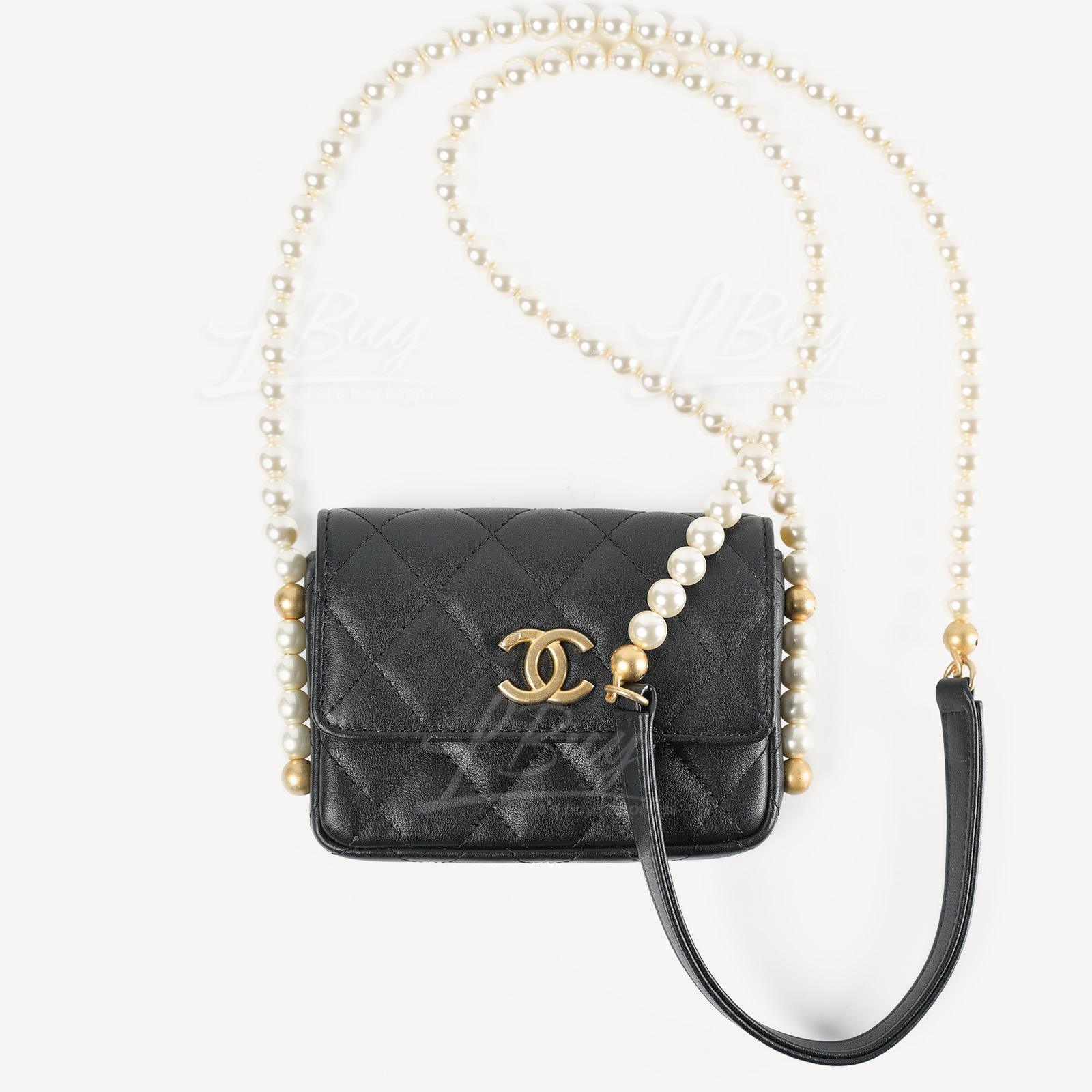 Chanel 垂盖仿珍珠炼带 卡片套小手袋斜背袋 AP2185