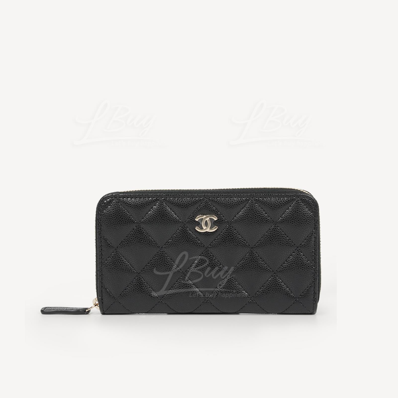 Chanel Classic Zip Around Wallet Black Gold CC Logo AP0226