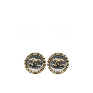Chanel CC Logo Round Earrings Gold AB6219