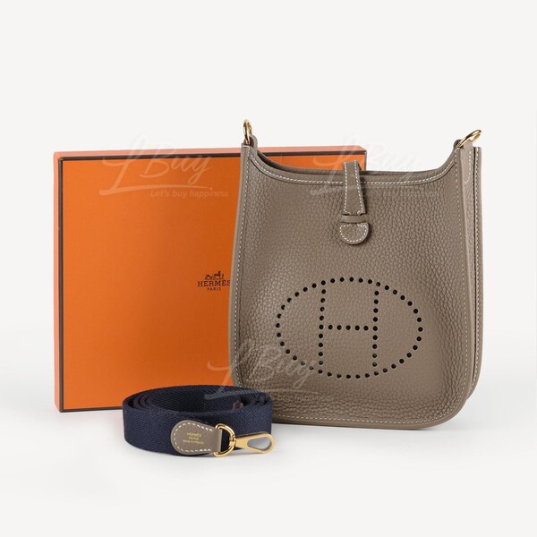 HERMÈS-Hermes Mini Evelyne 16 Amazone Bag 大象灰靛蓝肩带金扣