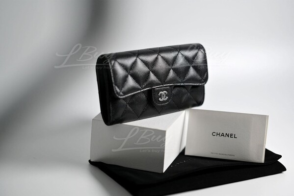 CHANEL Chanel Classic Medium Flap Wallet Black with Silver Metal