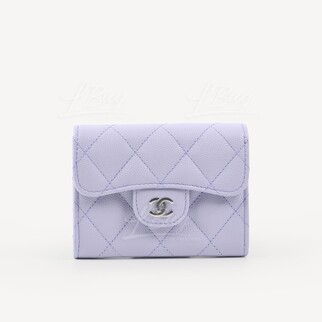 Chanel 經典款細號垂蓋銀包卡包 粉紫色配銀色CC Logo AP0220