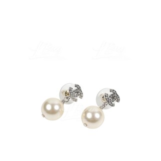 Chanel Crystal CC Logo Pearl Pendant Earrings A36138