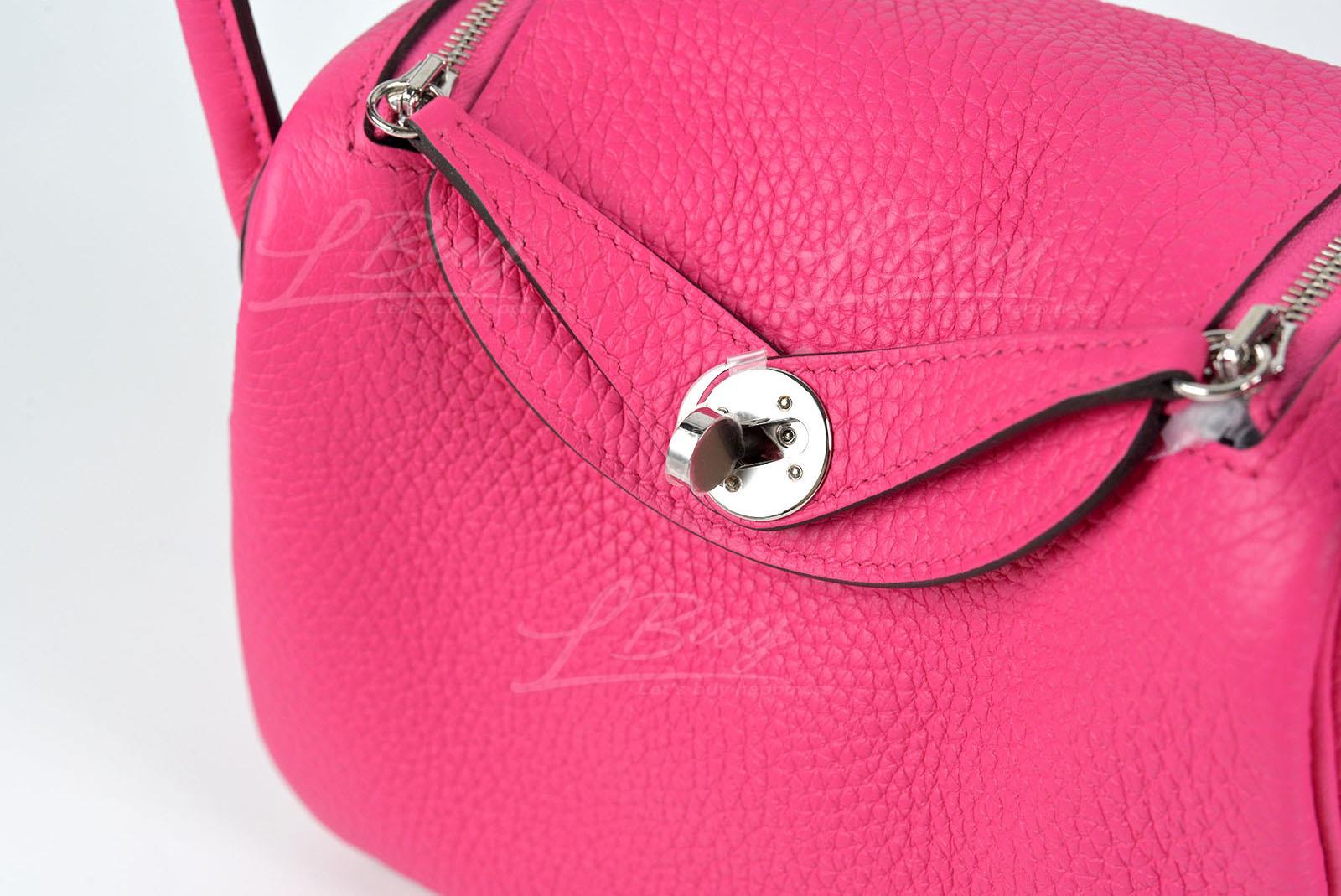 Rose Shocking Mini Lindy 20cm in Clemence Leather with