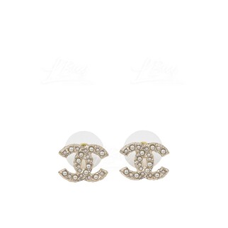Chanel 珍珠金色CC Logo耳環 A64766