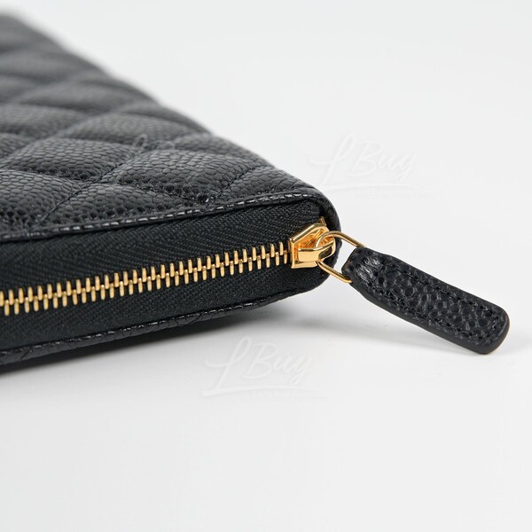 CHANEL Classic Long Zip Wallet Black AP0242 Caviar Leather