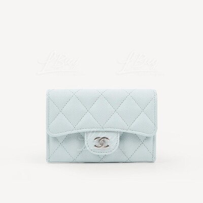 Caviar Quilted Flap Card Holder Wallet Light Blue – Trends Luxe