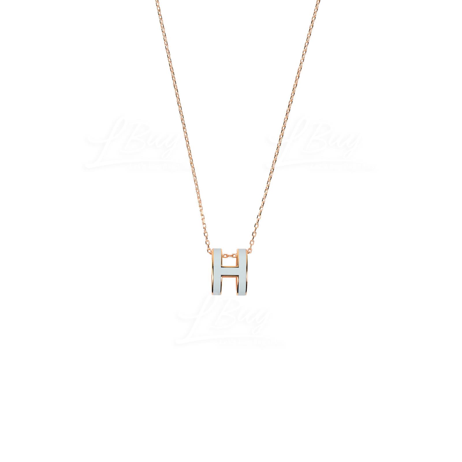 Hermes Pop H Necklace Bleu Zephyr with Rose Gold Hardware