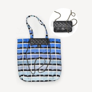 Chanel Foldable Tote Bag with Chain Blue