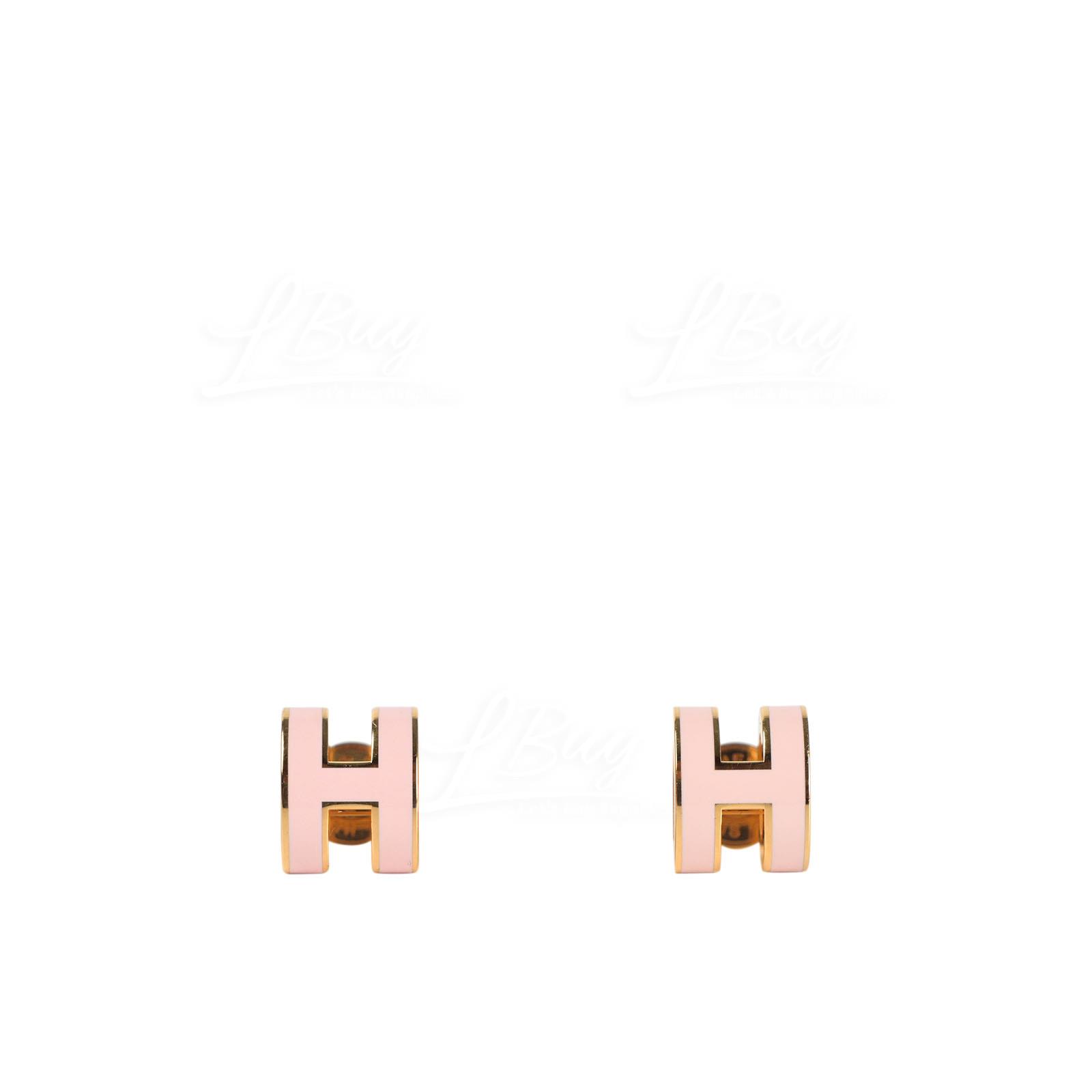 Hermes Mini Pop H Earrings Rose Dragee with Gold Plated Hardware