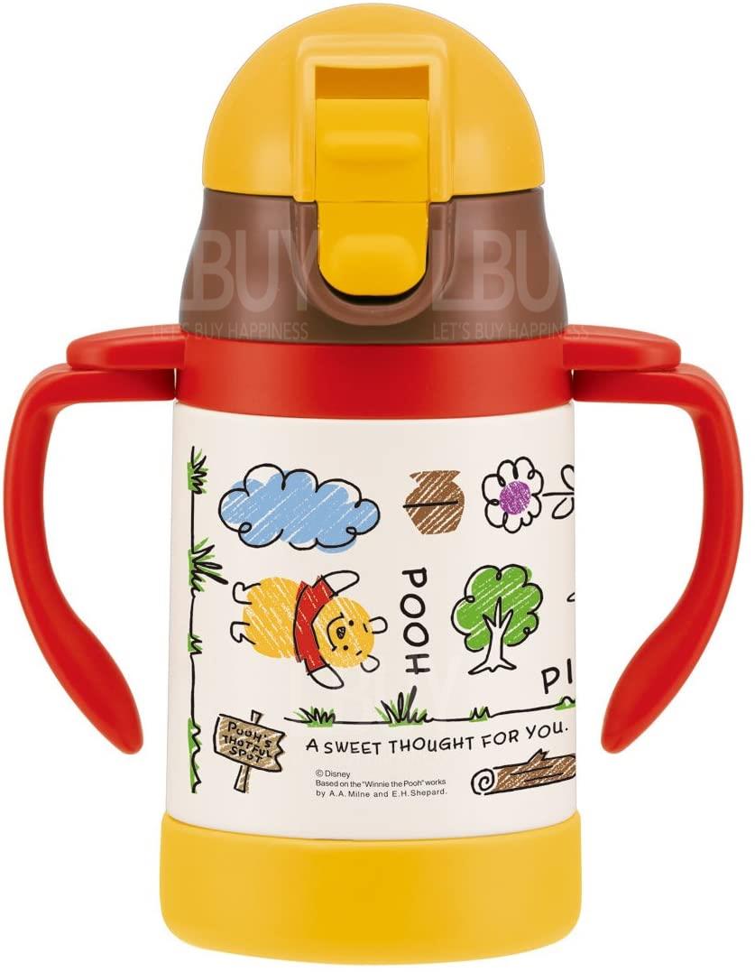 SKATER 不銹鋼水瓶帶雙手吸管飲管兒童水壺 240ml Winne the pooh小熊維尼 迪士尼