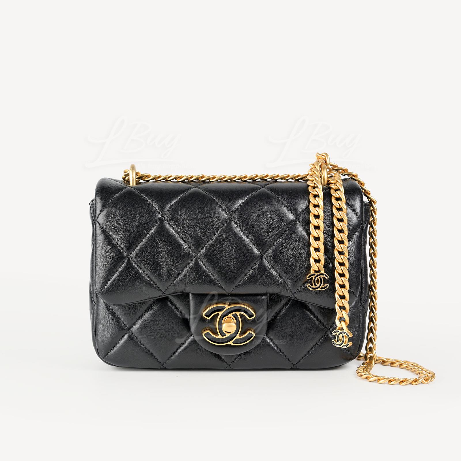 Chanel 琺瑯CC扣金色鏈帶小號18cm垂蓋手袋
