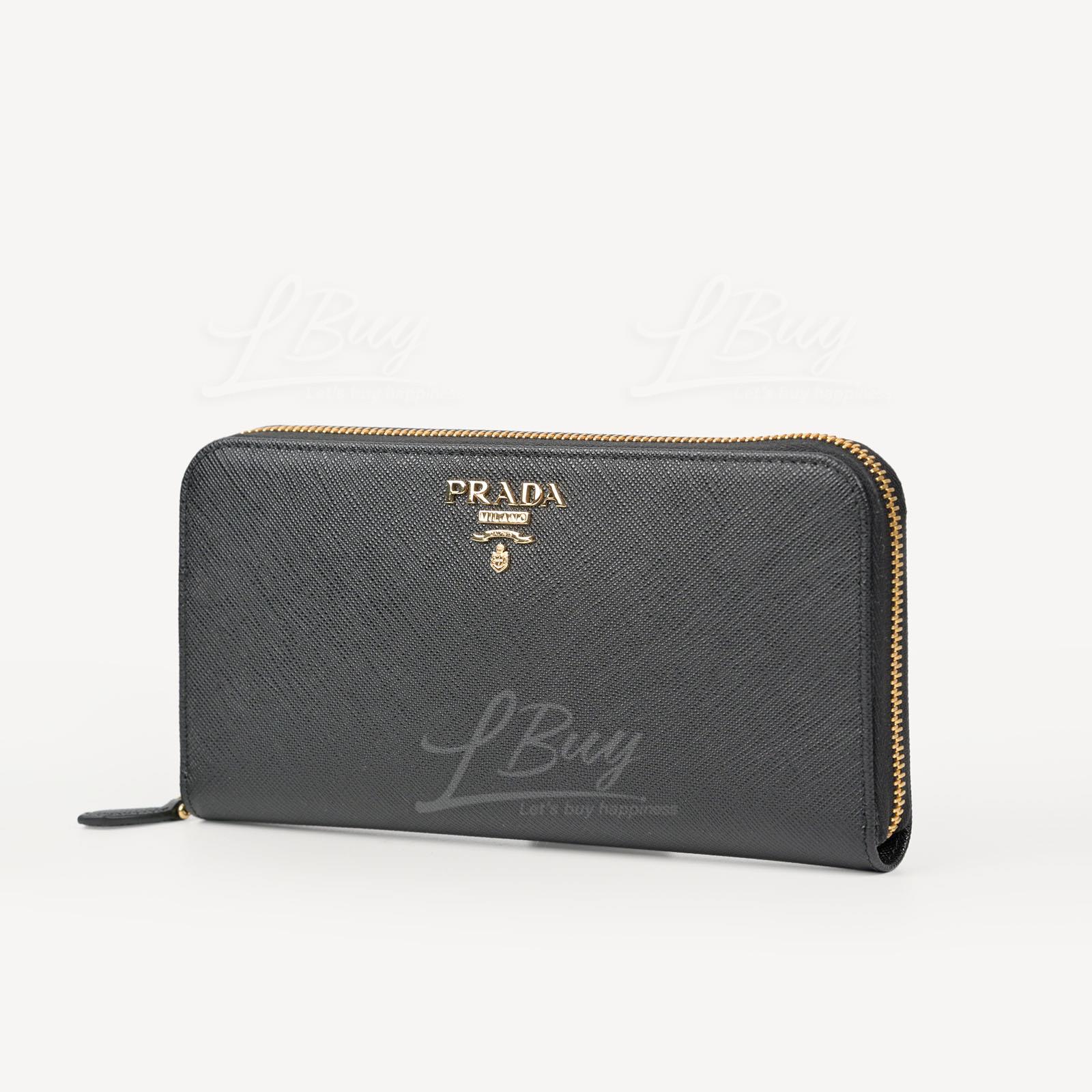 PRADA-Prada Saffiano Bicolo Leather Black Zip Around Long Wallet
