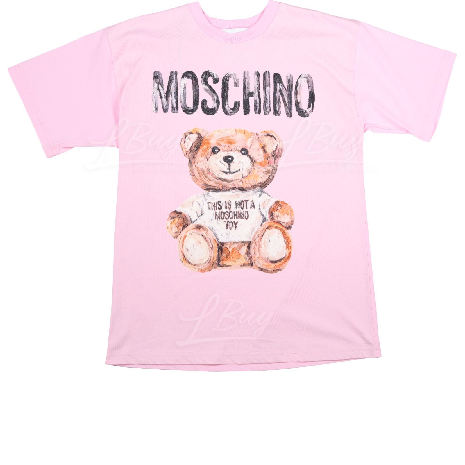 Moschino Couture Oil Painting Teddy Bear Logo Short Sleeve T-Shirt Pink