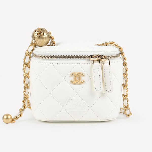 Chanel 21A Grey Mini Vanity With Chain Top Handle Logo Shoulder