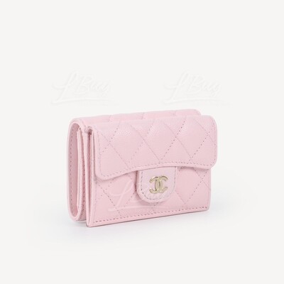 CHANEL-Chanel Classic Small Flap Wallet Light Pink with Gold CC Logo AP0230