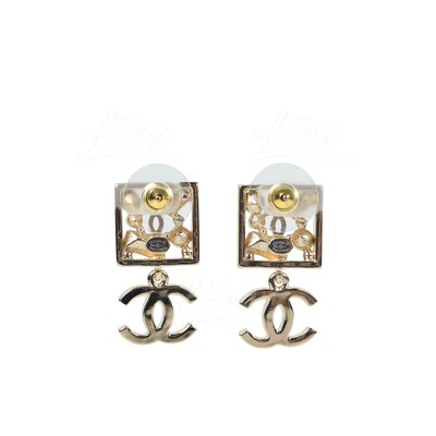 CHANEL-Chanel Gold Square CC Logo Pendant Earrings AB7261