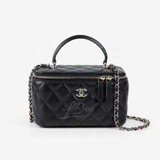 Chanel Mirror Base CC Logo Black Long Vanity Case with Top Handle and Chain AP2199