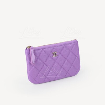 CHANEL-Chanel Classic Zipper Coinsbag Mini Pouch Purple with Gold Tone  Metal A82365