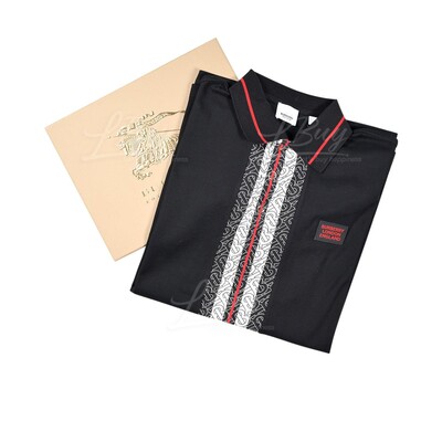 BURBERRY-Burberry Monogram Print Cotton Polo Shirt Black