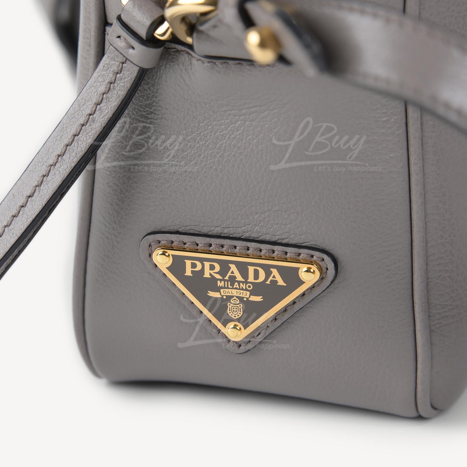 PRADA-Prada Triangle Logo Embossed Logo Leather Shoulder Bag Crossbody Bag  Grey