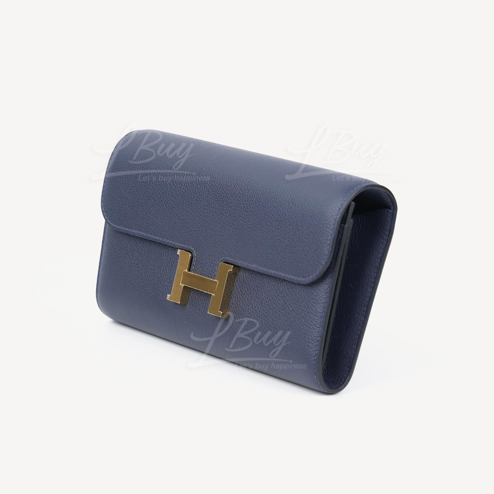 Hermes Constance Long To Go Wallet In Bleu Nuit, Navy Blue And