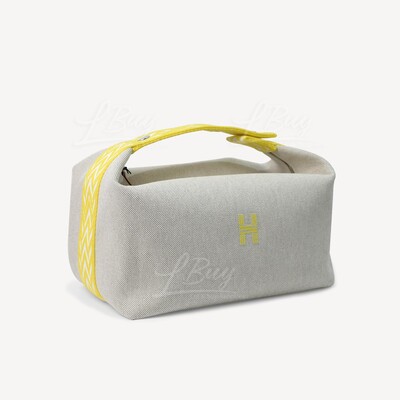 Hermes Case Bride-a-Brac Large Jaune Citron in Canvas with Silver