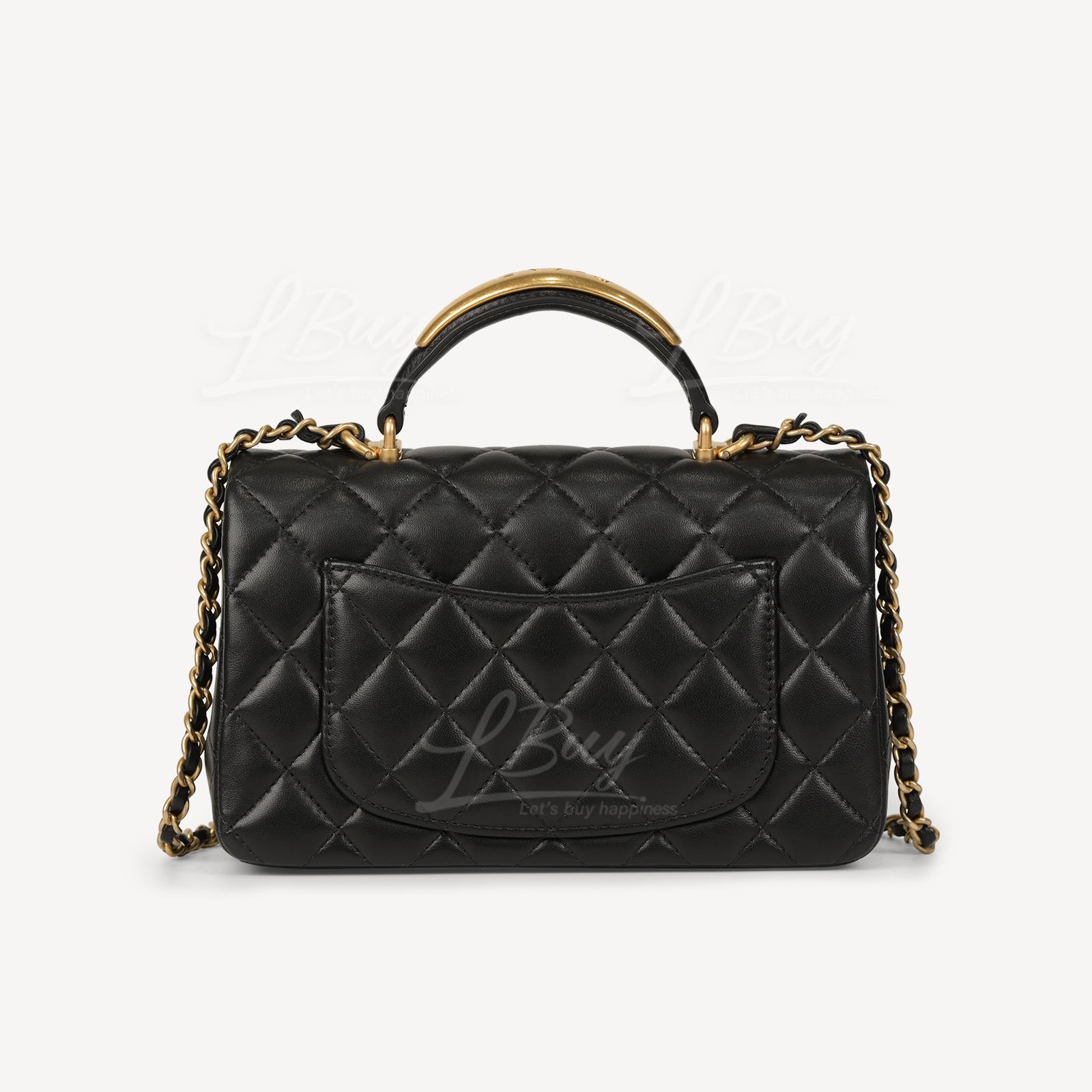 CHANEL-Chanel Black Flap Bag with Gold Tone Metal and Gold 