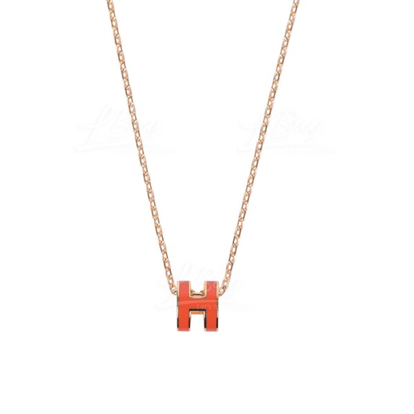 Hermes Pop H Pendant Chain Necklace Metal and Enamel Mini Pink 2324451