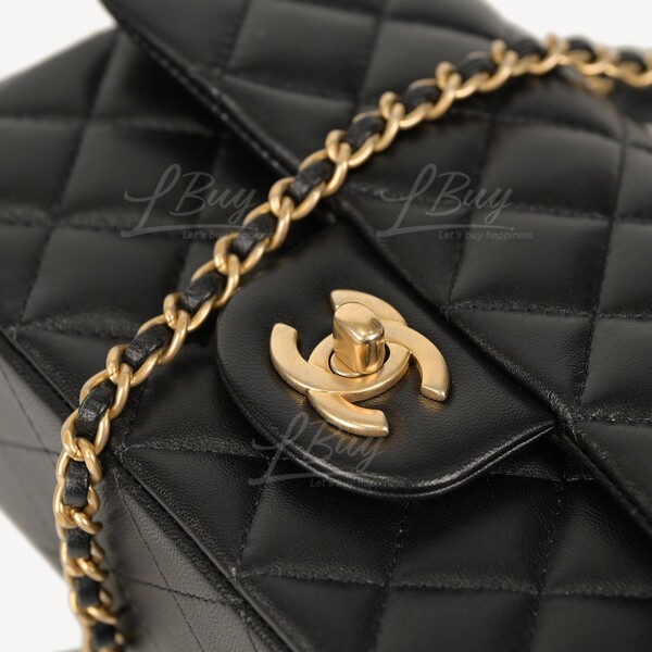 CHANEL Chanel Black Flap Bag with Gold Tone Metal and Gold Metal