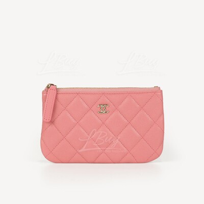 CHANEL-Chanel Classic Zipper Coinsbag Mini Pouch Pink with Gold Tone Metal