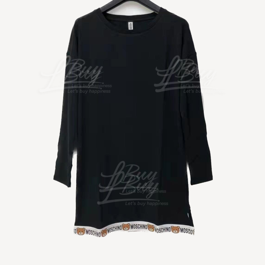 Moschino Underwear Teddy Bear Logo Stripe Long Sleeve T-Shirt Dress Black