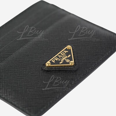 PRADA-Prada Saffiano Gold Triangle Logo Leather Card Holder 1MC025