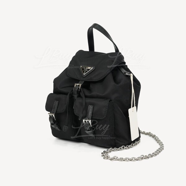 PRADA Prada Re Nylon and Saffiano Leather Backpack Crossbody Black