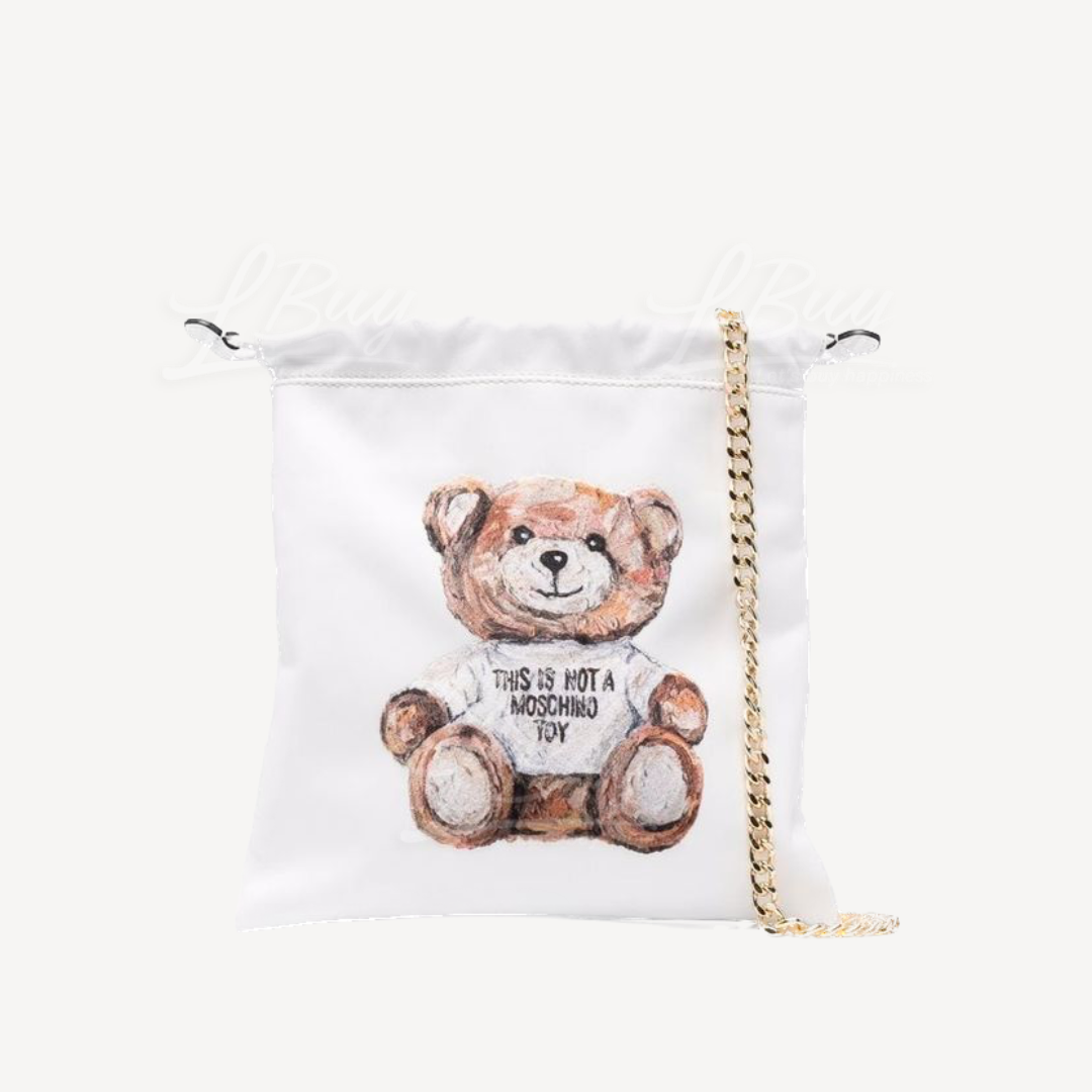 Moschino Beaded Teddy Bear Black Gold Satin Crossbody Bag NWT | eBay