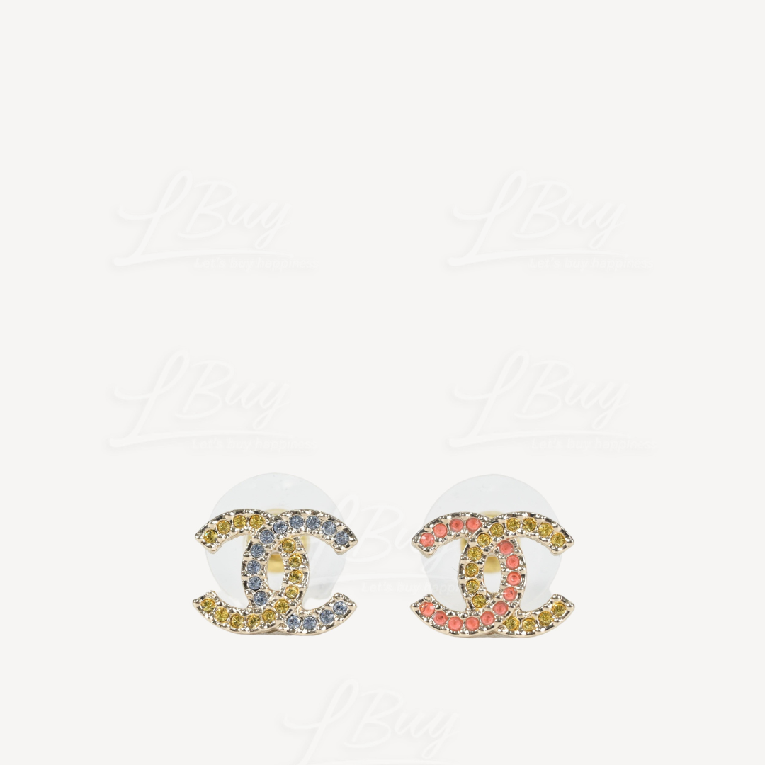 Chanel Colorful Rhinestone CC Logo Earrings AB9874