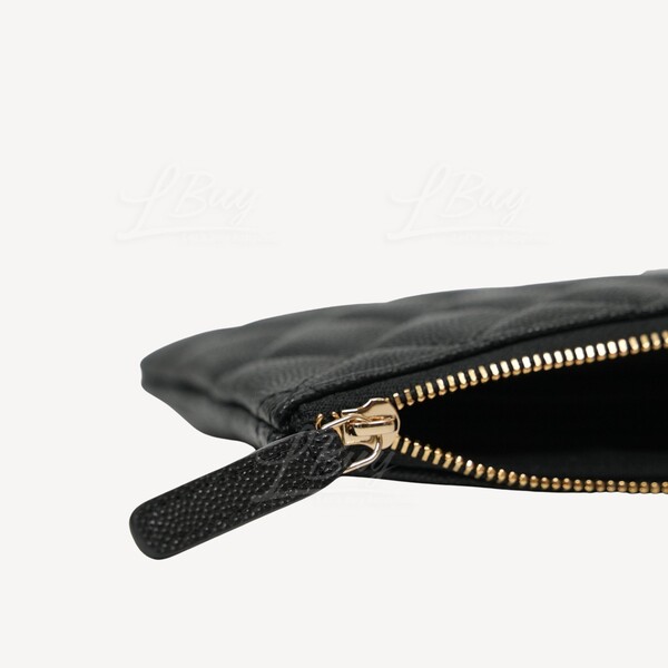 Zipped coin purse - Shiny grained calfskin, strass & gold-tone